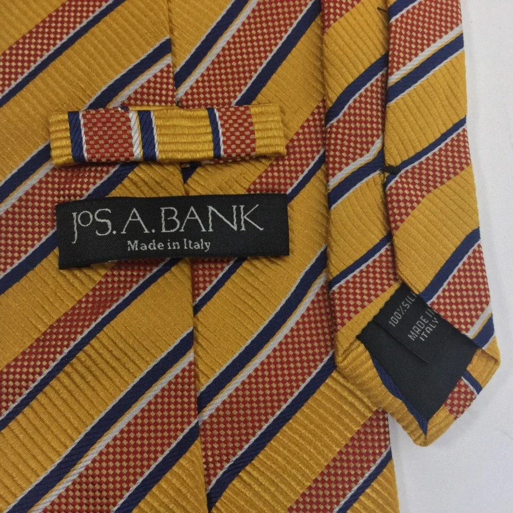 JOS.A.BANK Made in Italy Orange Rust Blue Striped Silk Necktie‎